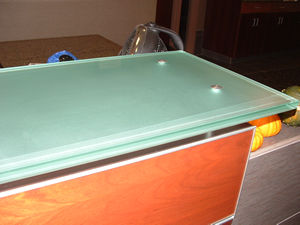 Frosted glass Frosted, tempered counter w/ flat polished edge