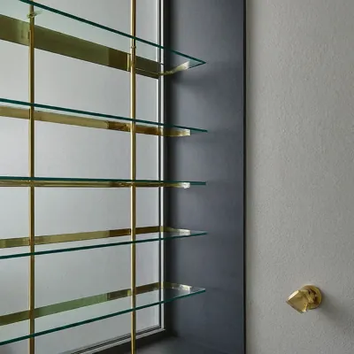 Glass shelves with metal supports